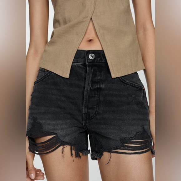 MNG Black Denim Jean Shorts - Picture 1 of 8
